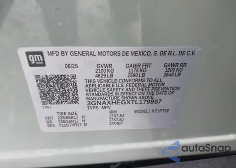 2026 Chevrolet Equinox Fwd Lt из США, поврежденный, VIN 3GNAXHEGXTL179957